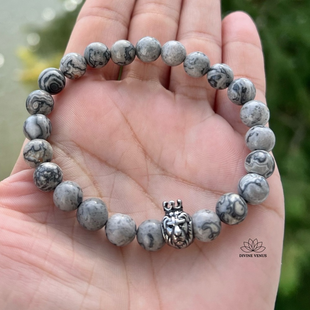 Picasso Jasper Lion Stretch Beaded Bracelet 🦁